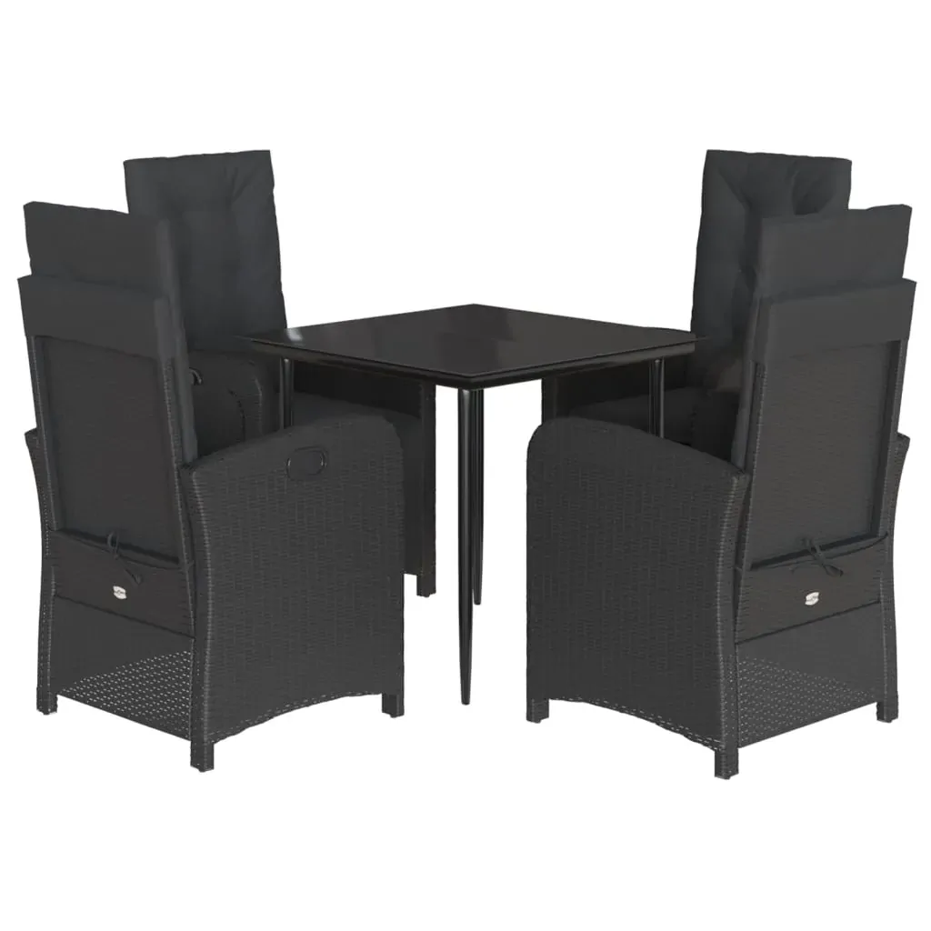 5 Piece Garden Dining Set with Cushions Black Poly Rattan Price