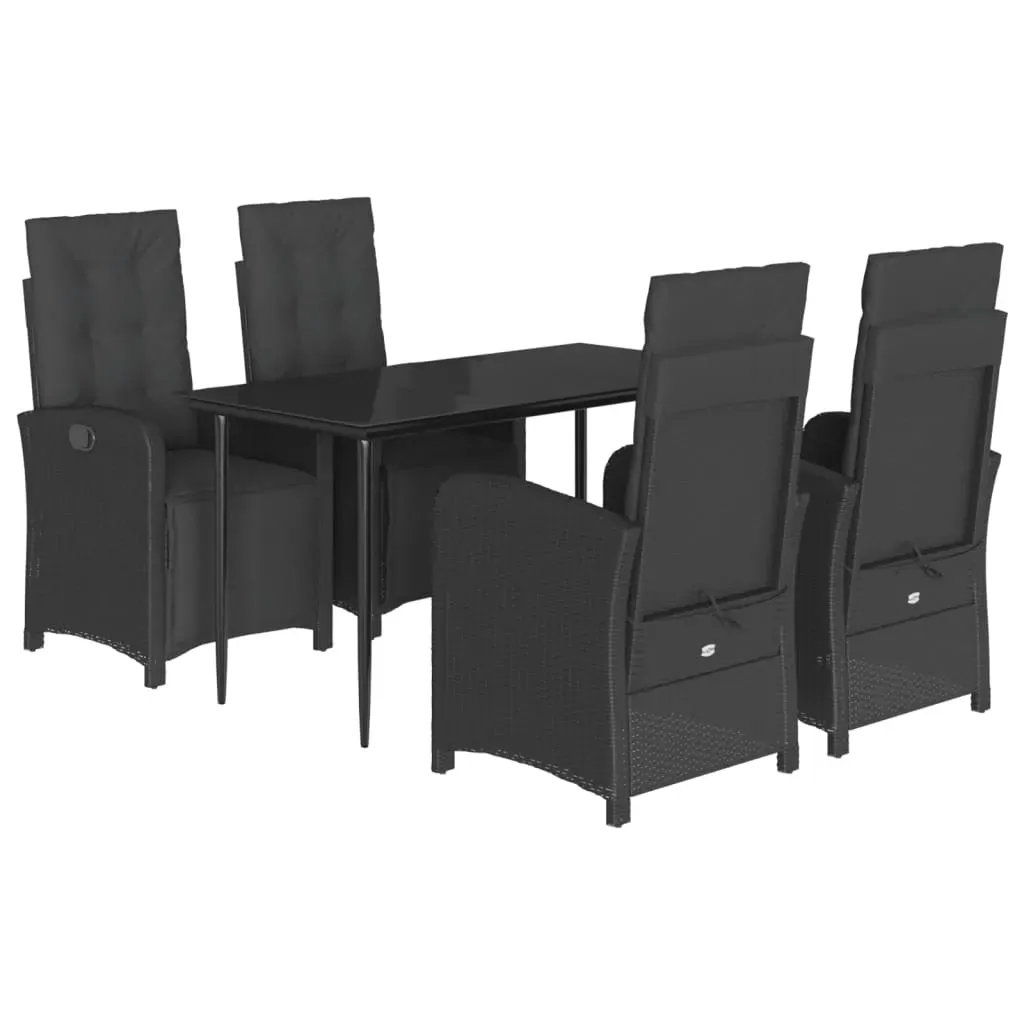 5 Piece Garden Dining Set with Cushions Black Poly Rattan Price