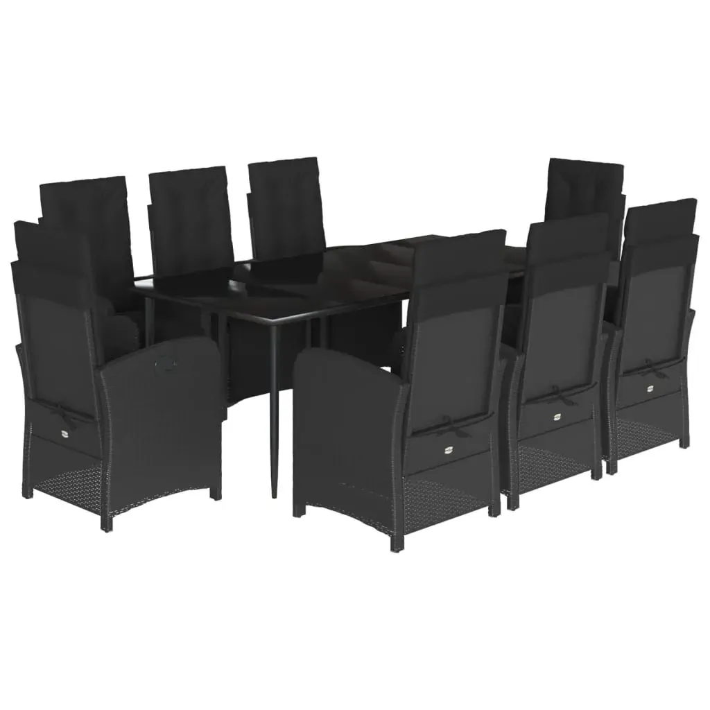 9 Piece Garden Dining Set with Cushions Black Poly Rattan Price
