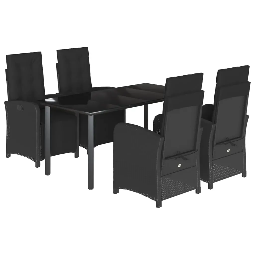 5 Piece Garden Dining Set with Cushions Black Poly Rattan Price