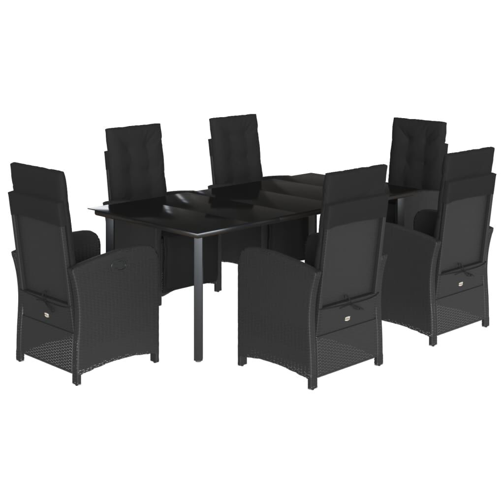 7 Piece Garden Dining Set with Cushions Black Poly Rattan Price