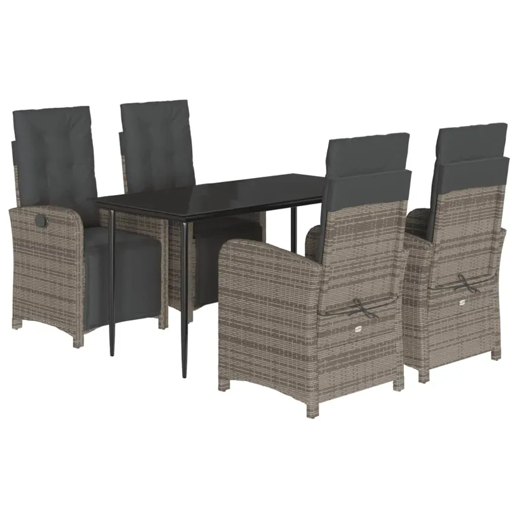 5 Piece Garden Dining Set with Cushions Grey Poly Rattan Price