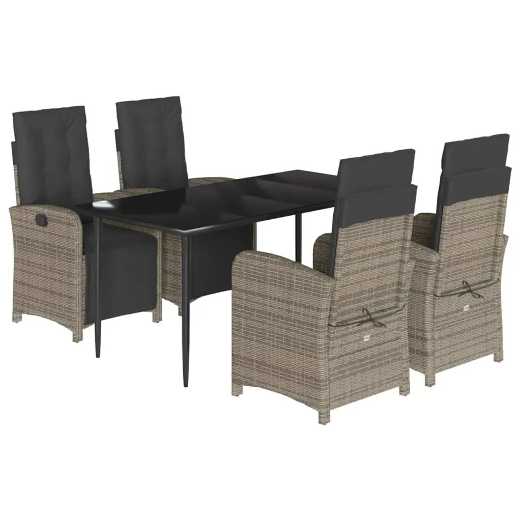 5 Piece Garden Dining Set with Cushions Grey Poly Rattan Price
