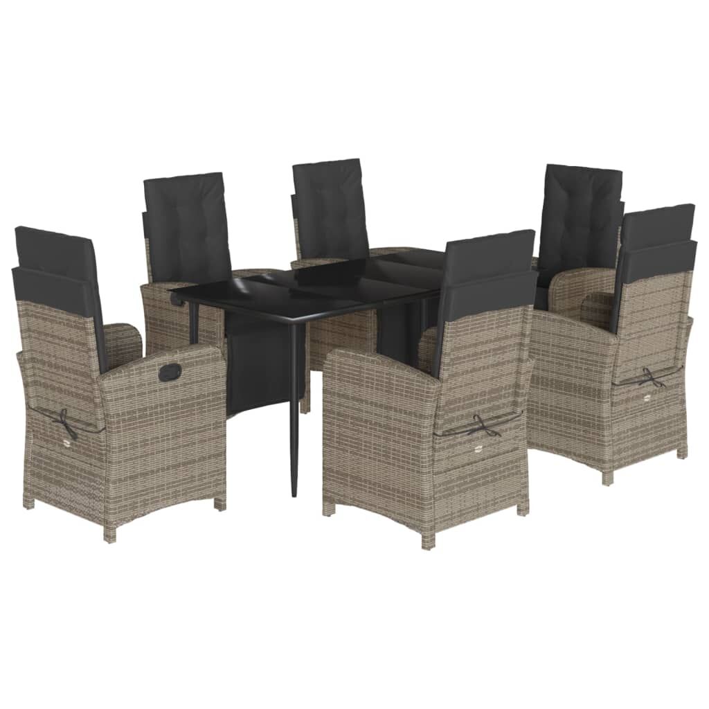 7 Piece Garden Dining Set with Cushions Grey Poly Rattan Price
