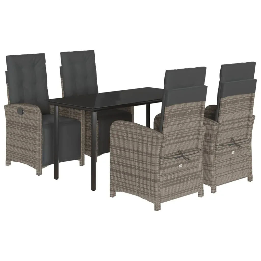 5 Piece Garden Dining Set with Cushions Grey Poly Rattan Price