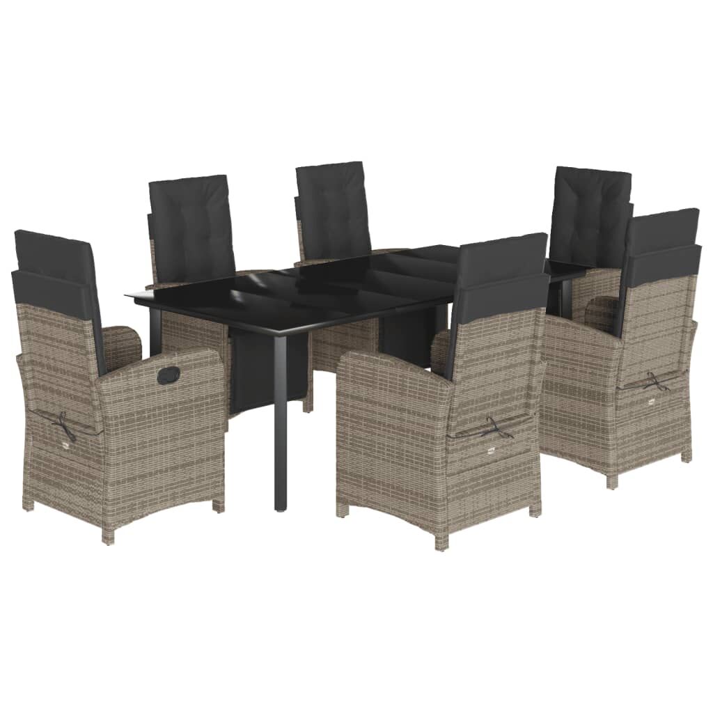 7 Piece Garden Dining Set with Cushions Grey Poly Rattan Price