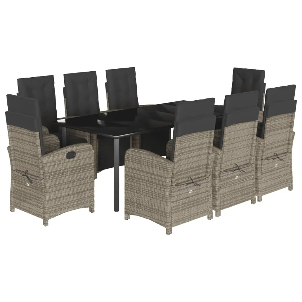9 Piece Garden Dining Set with Cushions Grey Poly Rattan Price