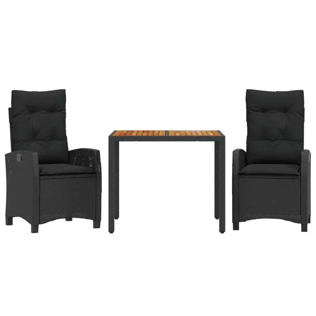 3 Piece Garden Dining Set with Cushions Black Poly Rattan Price
