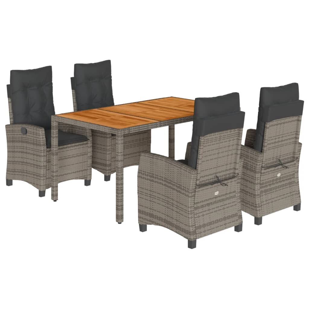 5 Piece Garden Dining Set with Cushions Grey Poly Rattan Price