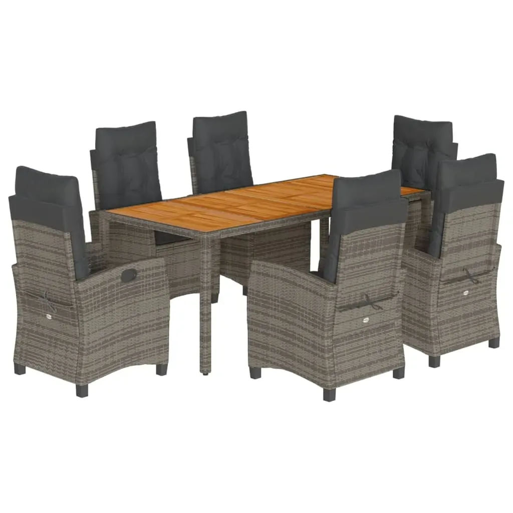 7 Piece Garden Dining Set with Cushions Grey Poly Rattan Price
