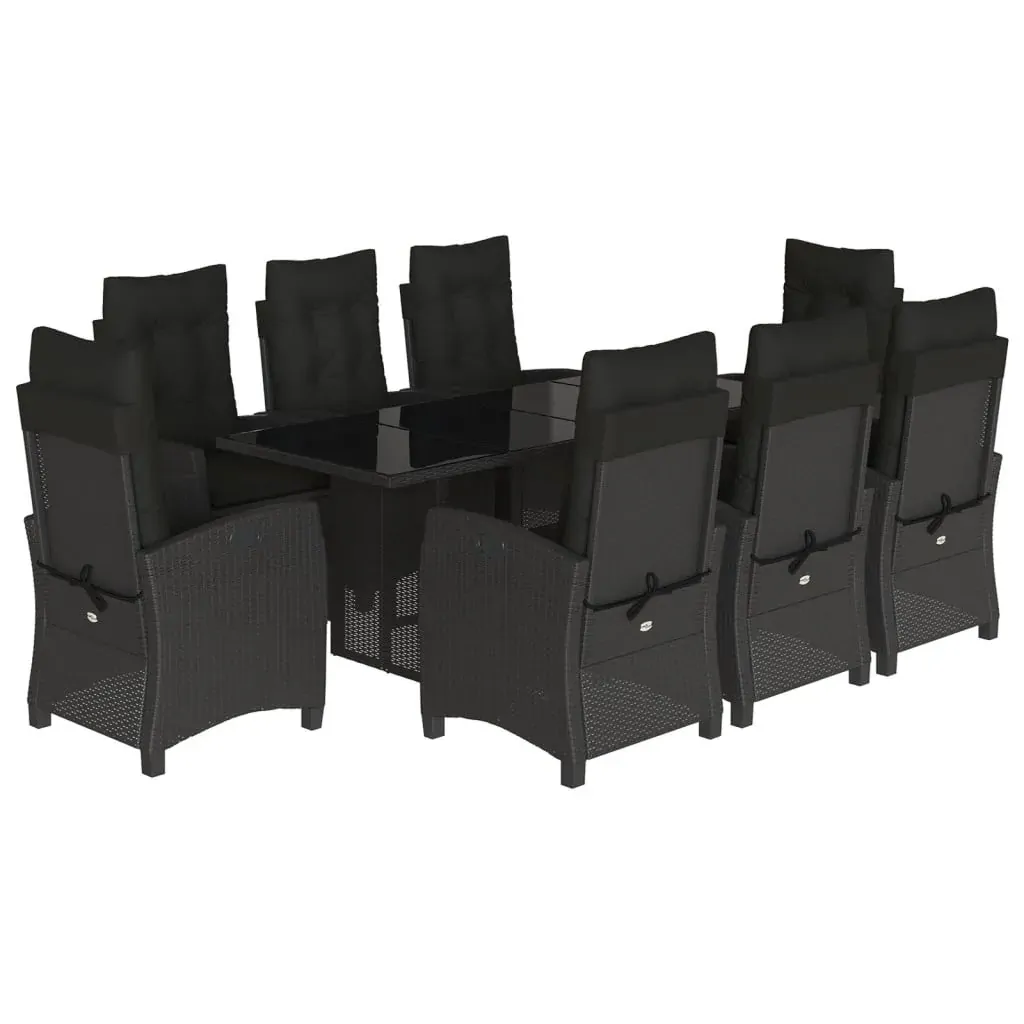 9 Piece Garden Dining Set with Cushions Black Poly Rattan Price