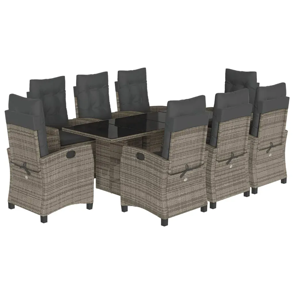 9 Piece Garden Dining Set with Cushions Grey Poly Rattan Price
