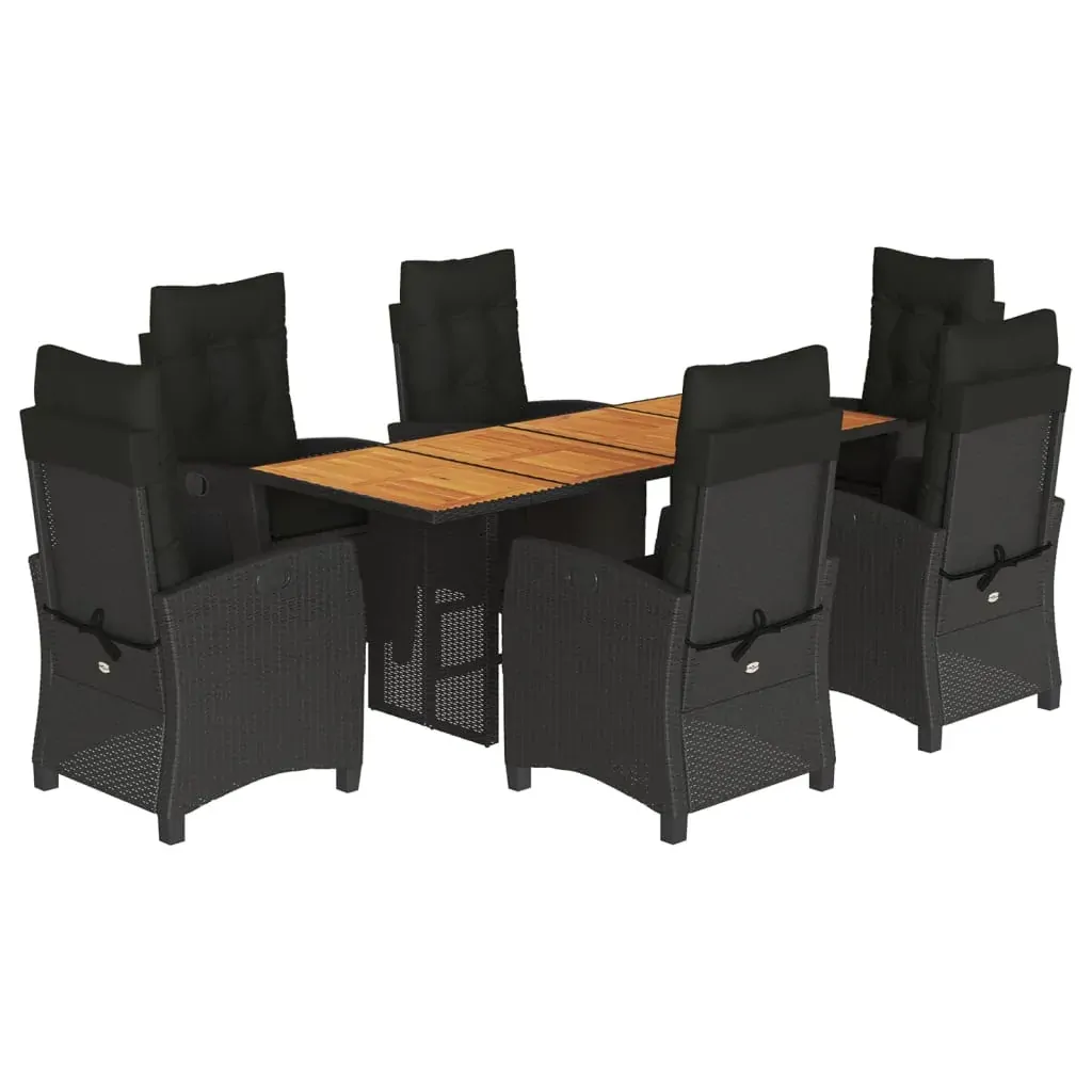 7 Piece Garden Dining Set with Cushions Black Poly Rattan Price