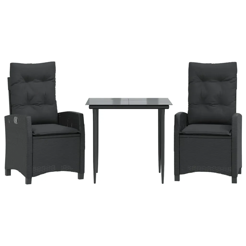 3 Piece Garden Dining Set with Cushions Black Poly Rattan Price