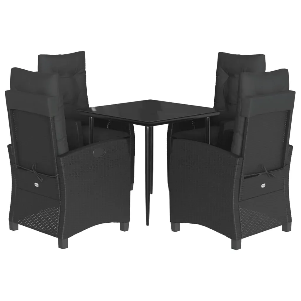 5 Piece Garden Dining Set with Cushions Black Poly Rattan Price