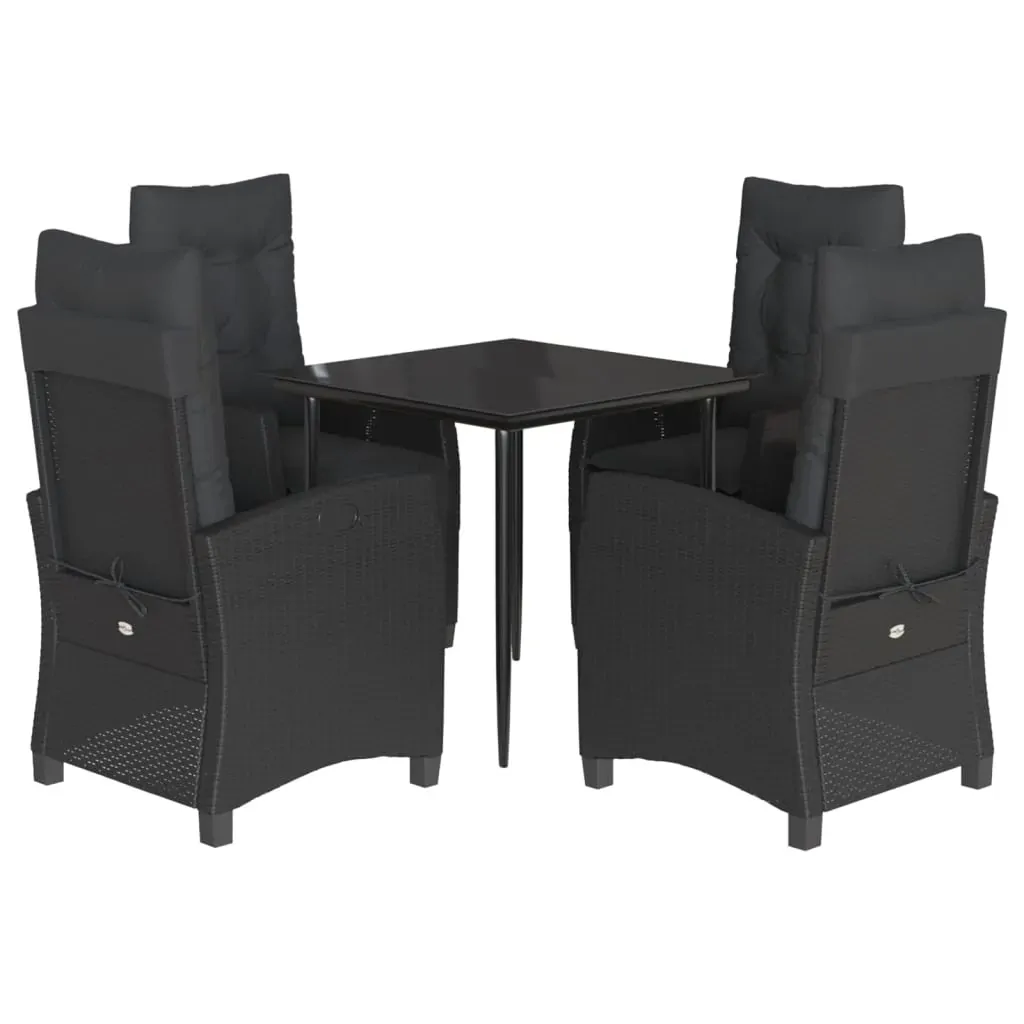 5 Piece Garden Dining Set with Cushions Black Poly Rattan Price