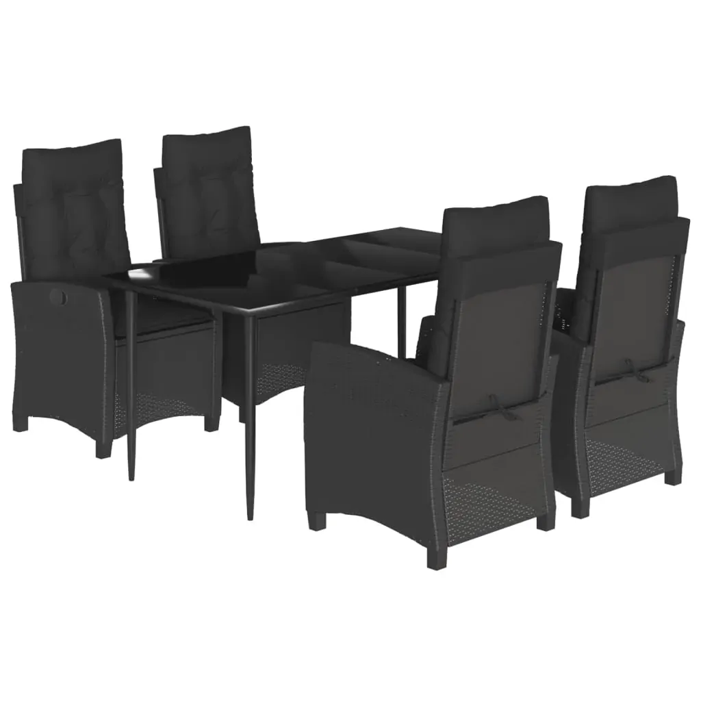 5 Piece Garden Dining Set with Cushions Black Poly Rattan Price