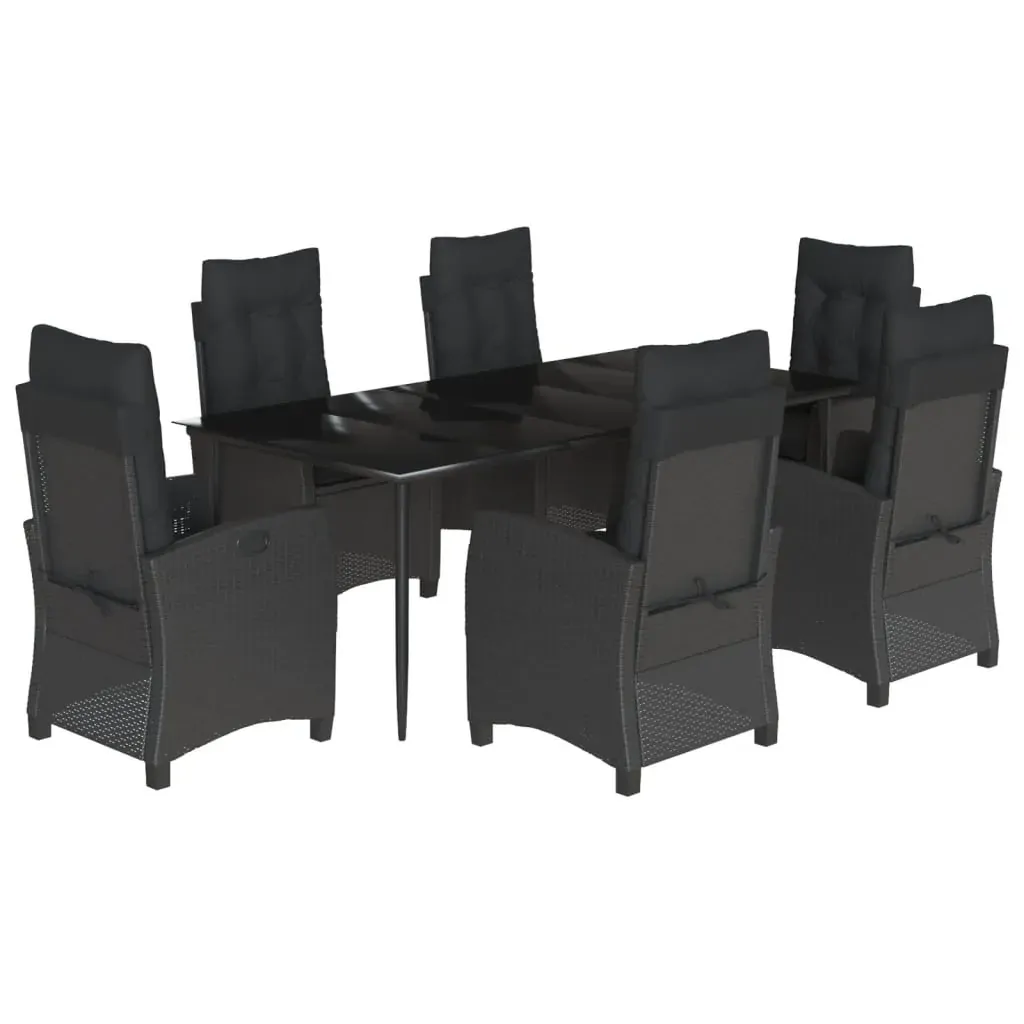 7 Piece Garden Dining Set with Cushions Black Poly Rattan Price