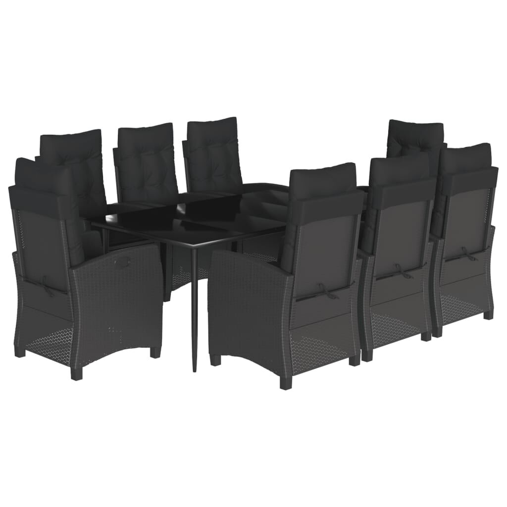 9 Piece Garden Dining Set with Cushions Black Poly Rattan Price