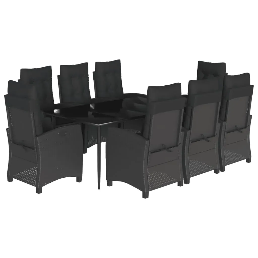 9 Piece Garden Dining Set with Cushions Black Poly Rattan Price