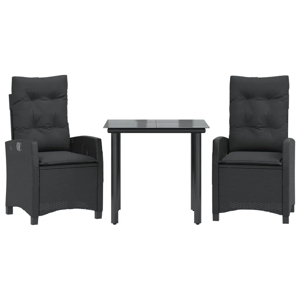 3 Piece Garden Dining Set with Cushions Black Poly Rattan Price