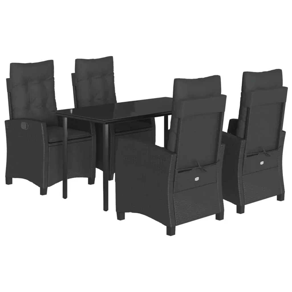 5 Piece Garden Dining Set with Cushions Black Poly Rattan Price