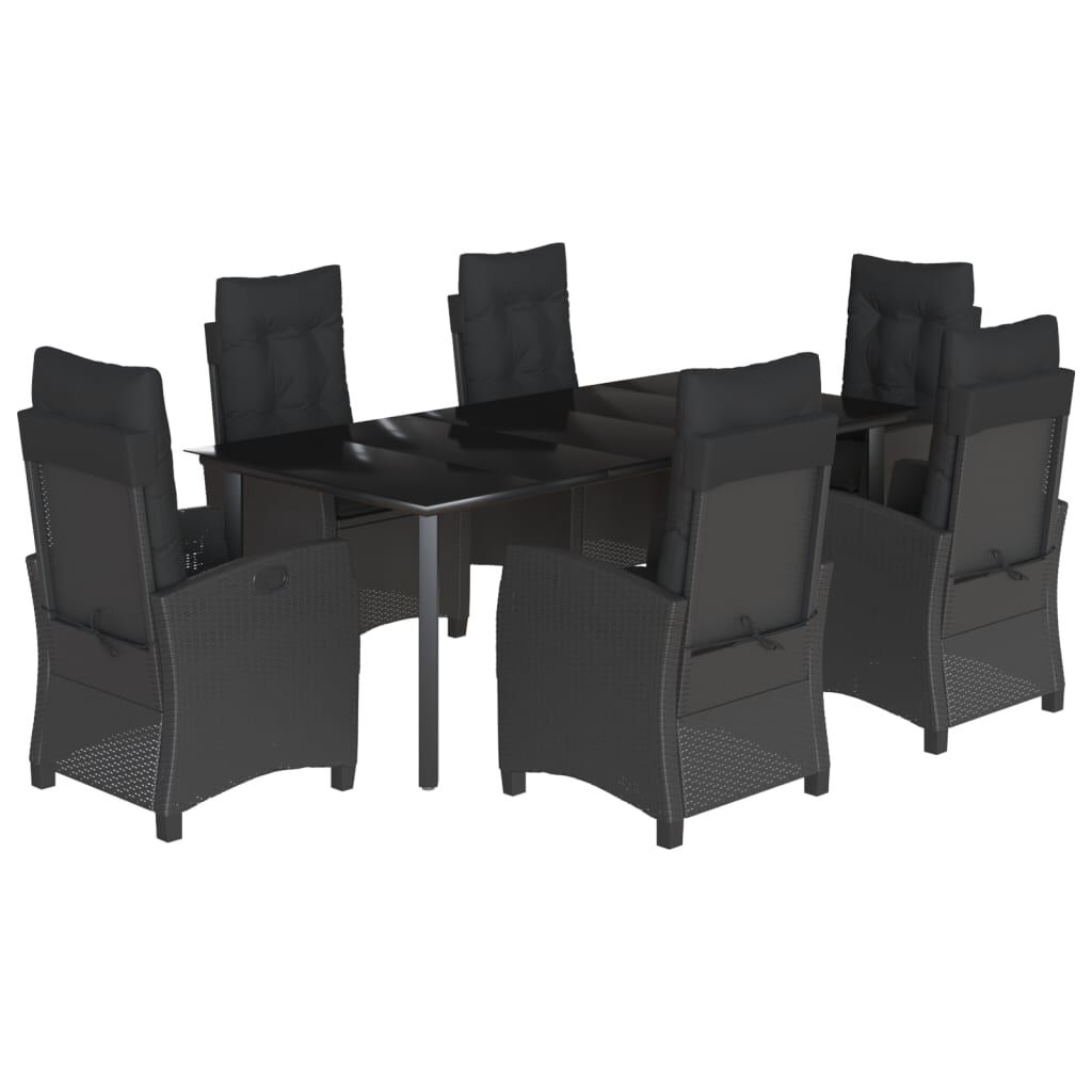 7 Piece Garden Dining Set with Cushions Black Poly Rattan Price