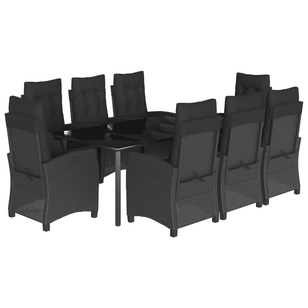 9 Piece Garden Dining Set with Cushions Black Poly Rattan Price