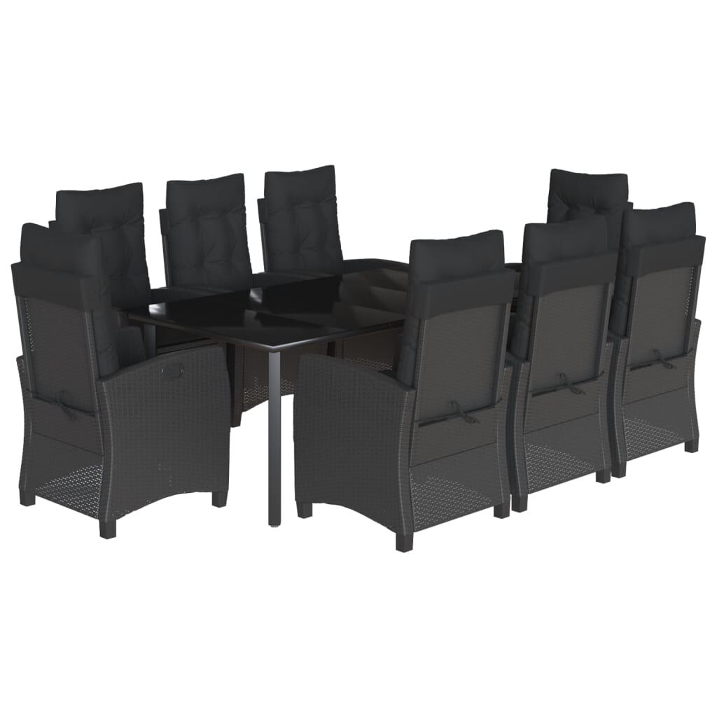 9 Piece Garden Dining Set with Cushions Black Poly Rattan Price