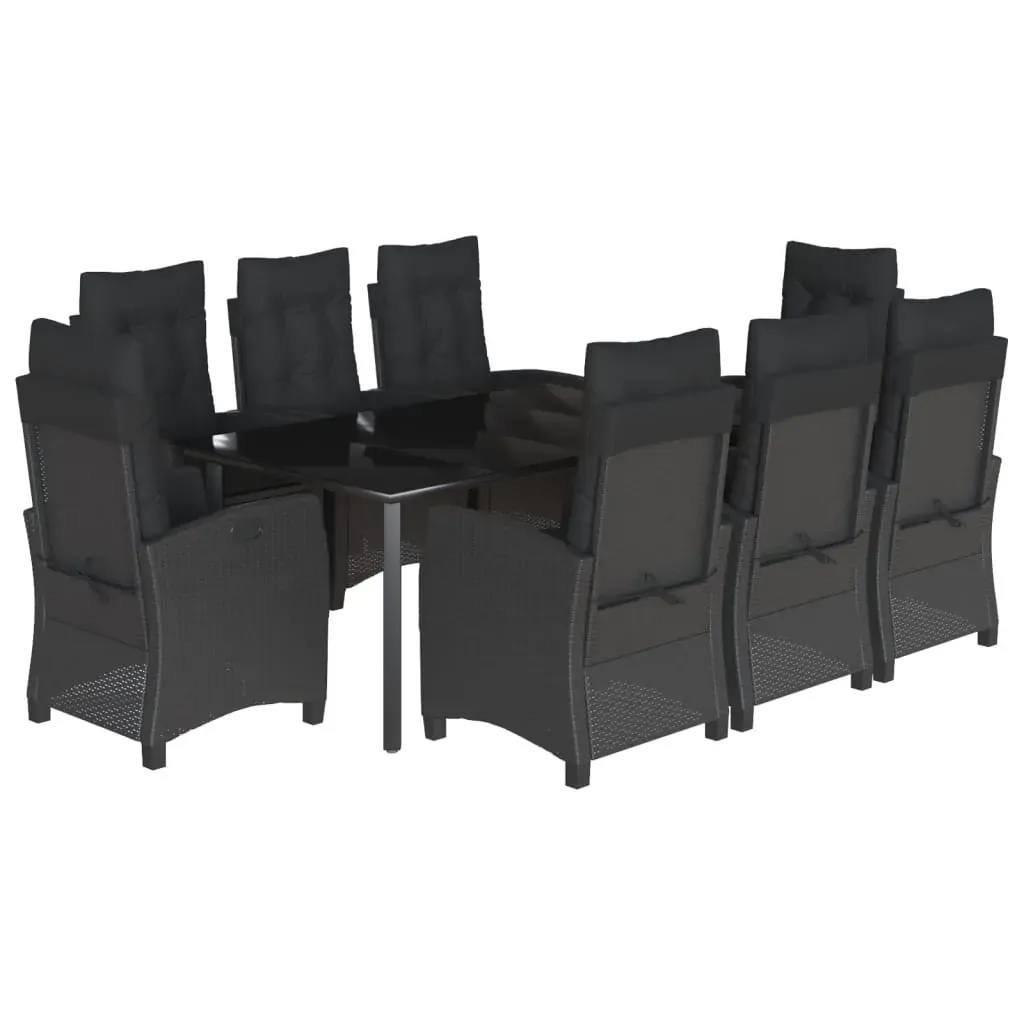 9 Piece Garden Dining Set with Cushions Black Poly Rattan Price