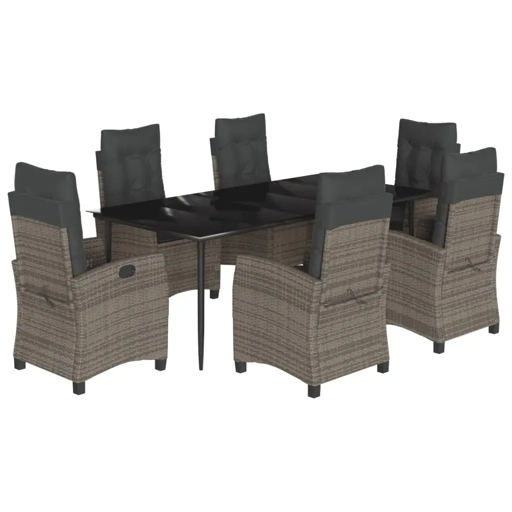 7 Piece Garden Dining Set with Cushions Grey Poly Rattan Price