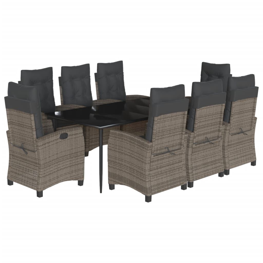 9 Piece Garden Dining Set with Cushions Grey Poly Rattan Price