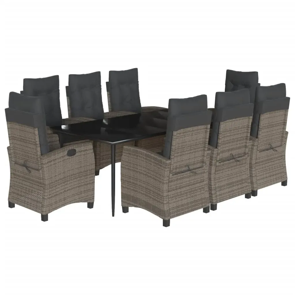 9 Piece Garden Dining Set with Cushions Grey Poly Rattan Price