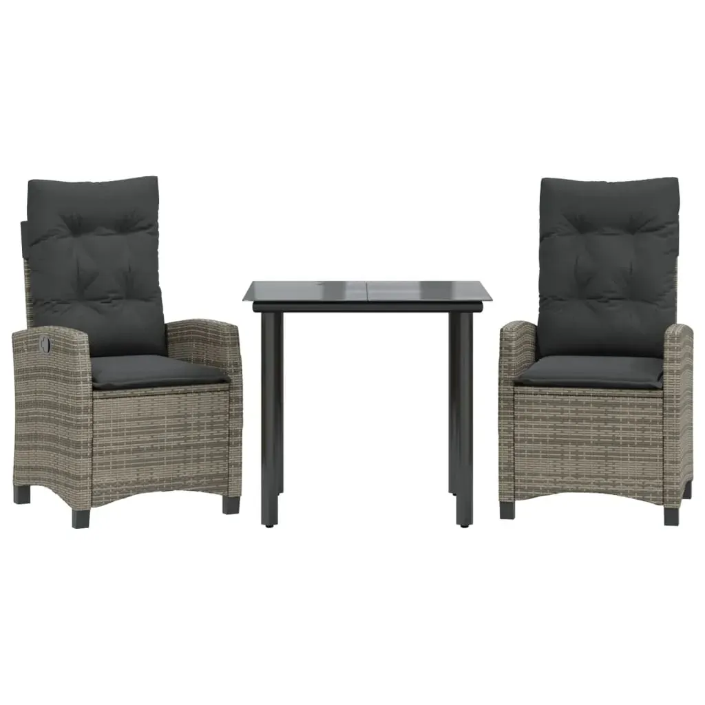 3 Piece Garden Dining Set with Cushions Grey Poly Rattan Price