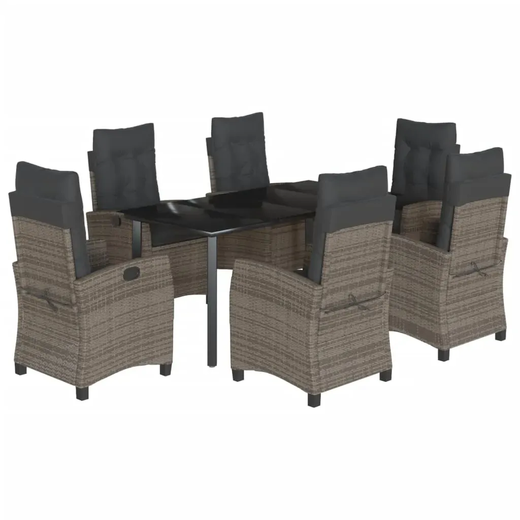 7 Piece Garden Dining Set with Cushions Grey Poly Rattan Price