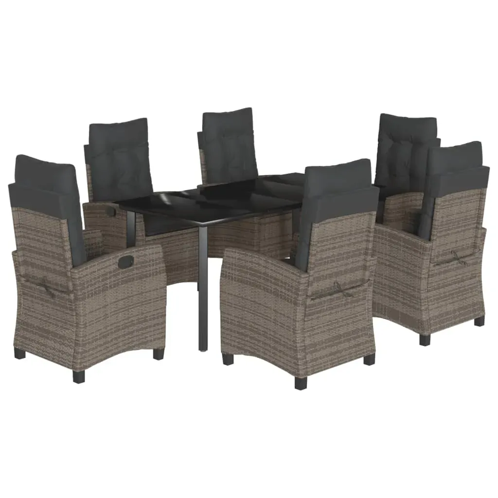 7 Piece Garden Dining Set with Cushions Grey Poly Rattan Price