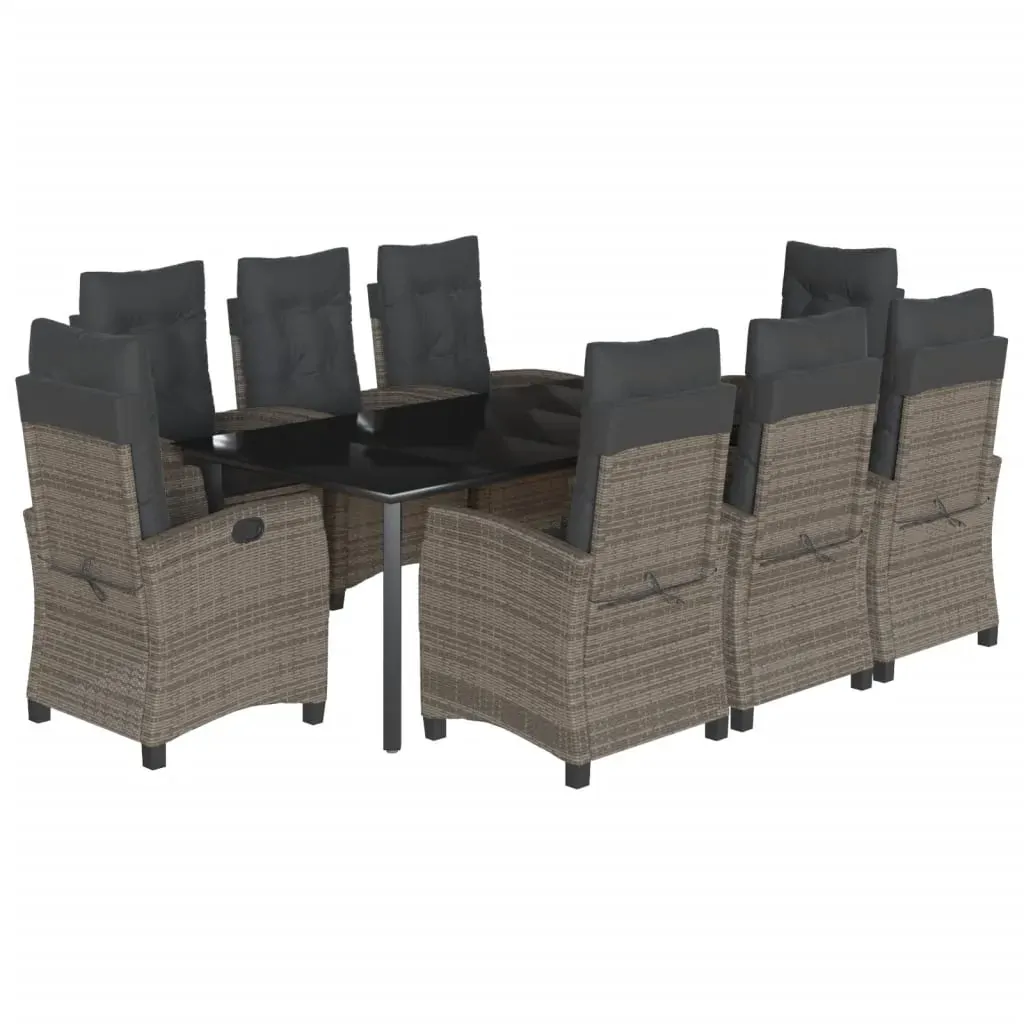 9 Piece Garden Dining Set with Cushions Grey Poly Rattan Price