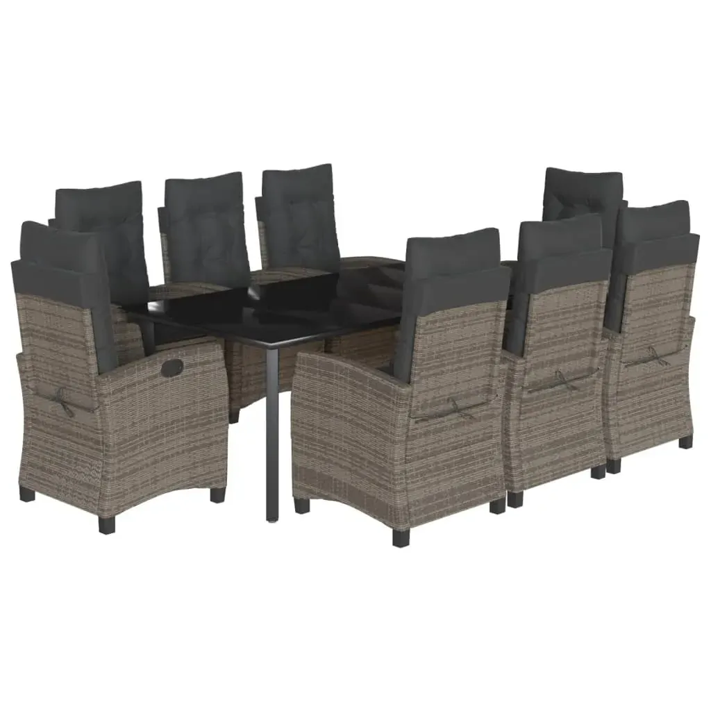 9 Piece Garden Dining Set with Cushions Grey Poly Rattan Price