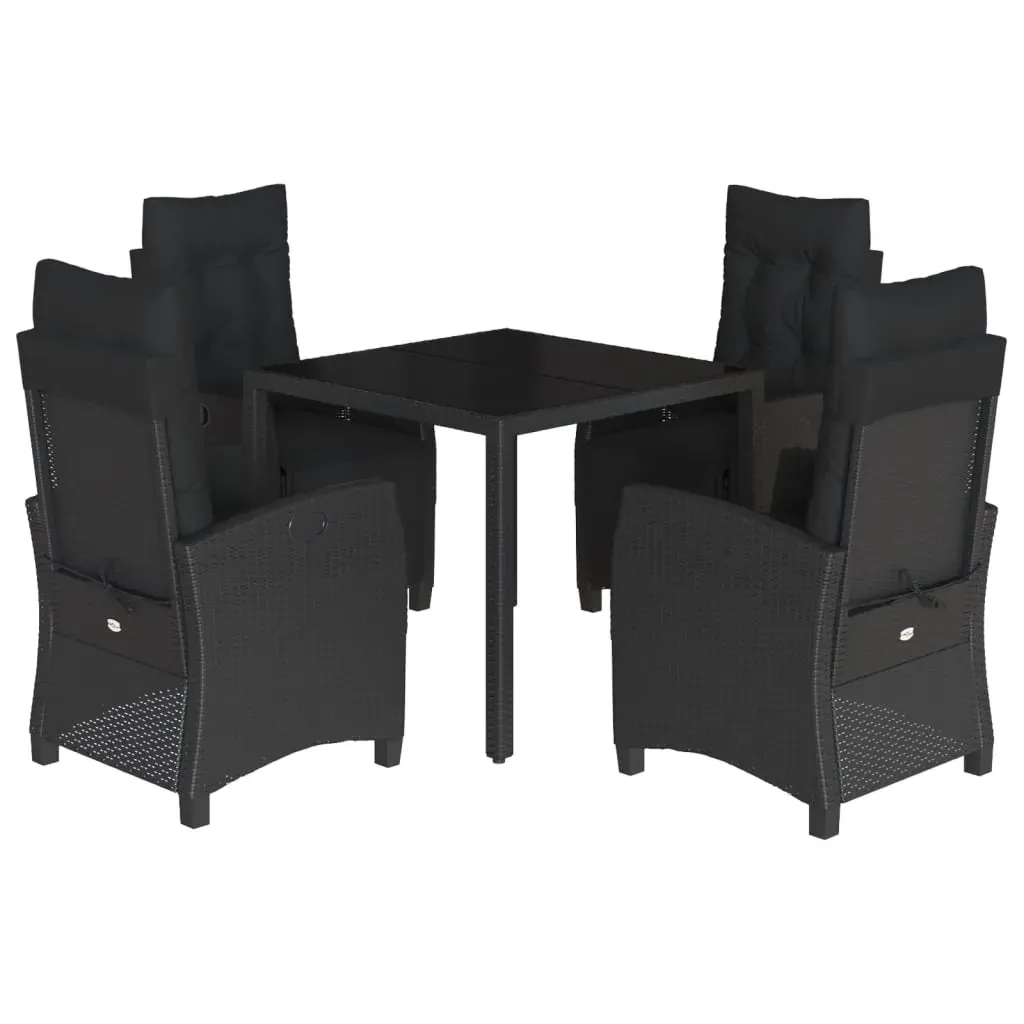 5 Piece Garden Dining Set with Cushions Black Poly Rattan Price