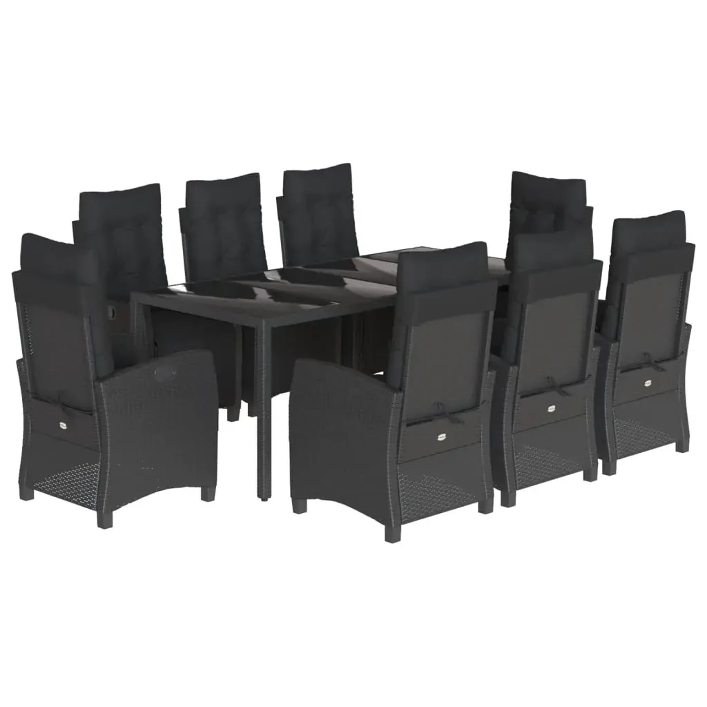 9 Piece Garden Dining Set with Cushions Black Poly Rattan Price