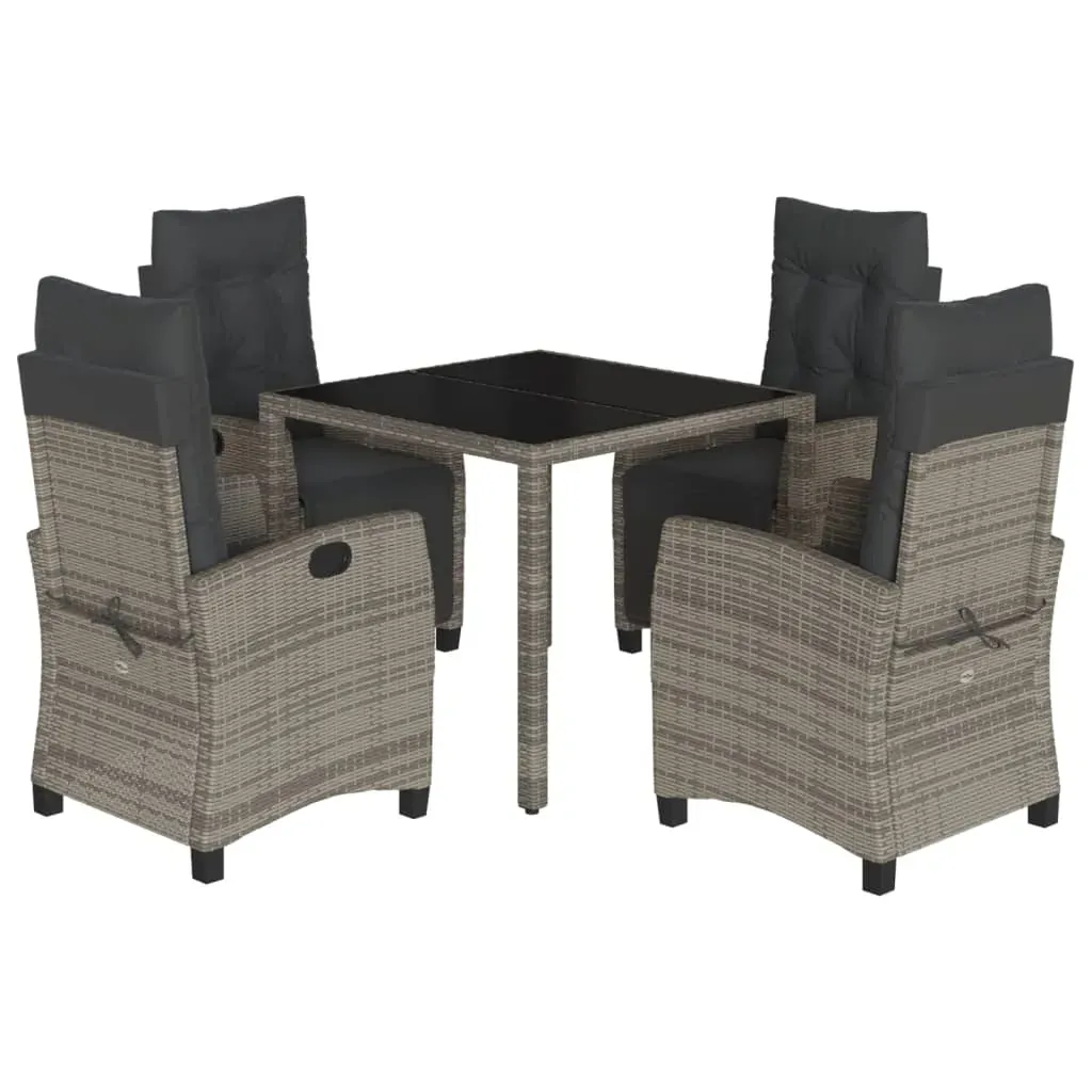 5 Piece Garden Dining Set with Cushions Grey Poly Rattan Price