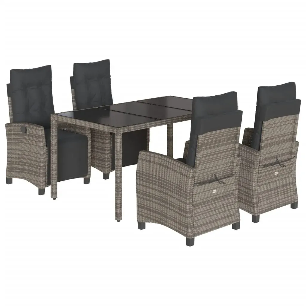 5 Piece Garden Dining Set with Cushions Grey Poly Rattan Price