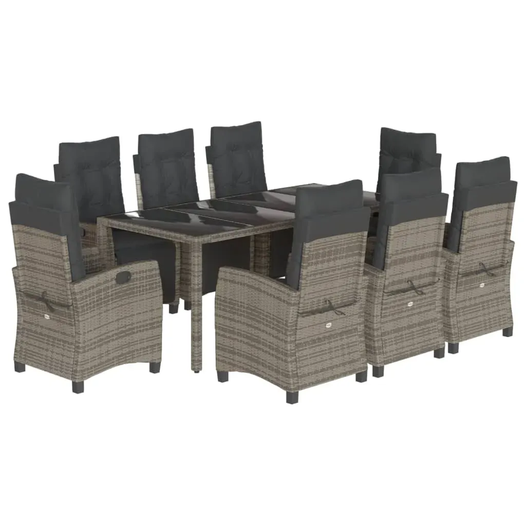9 Piece Garden Dining Set with Cushions Grey Poly Rattan Price