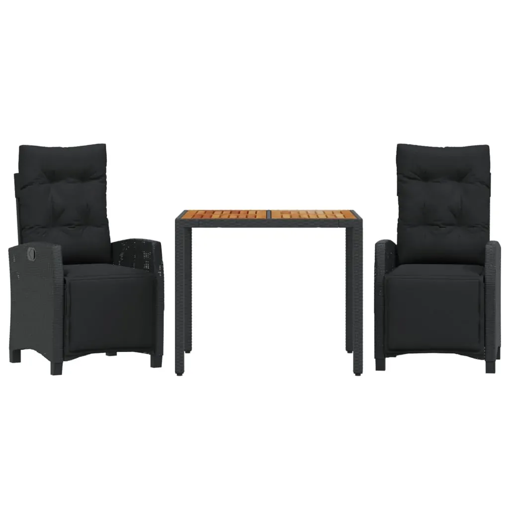 3 Piece Garden Dining Set with Cushions Black Poly Rattan Price