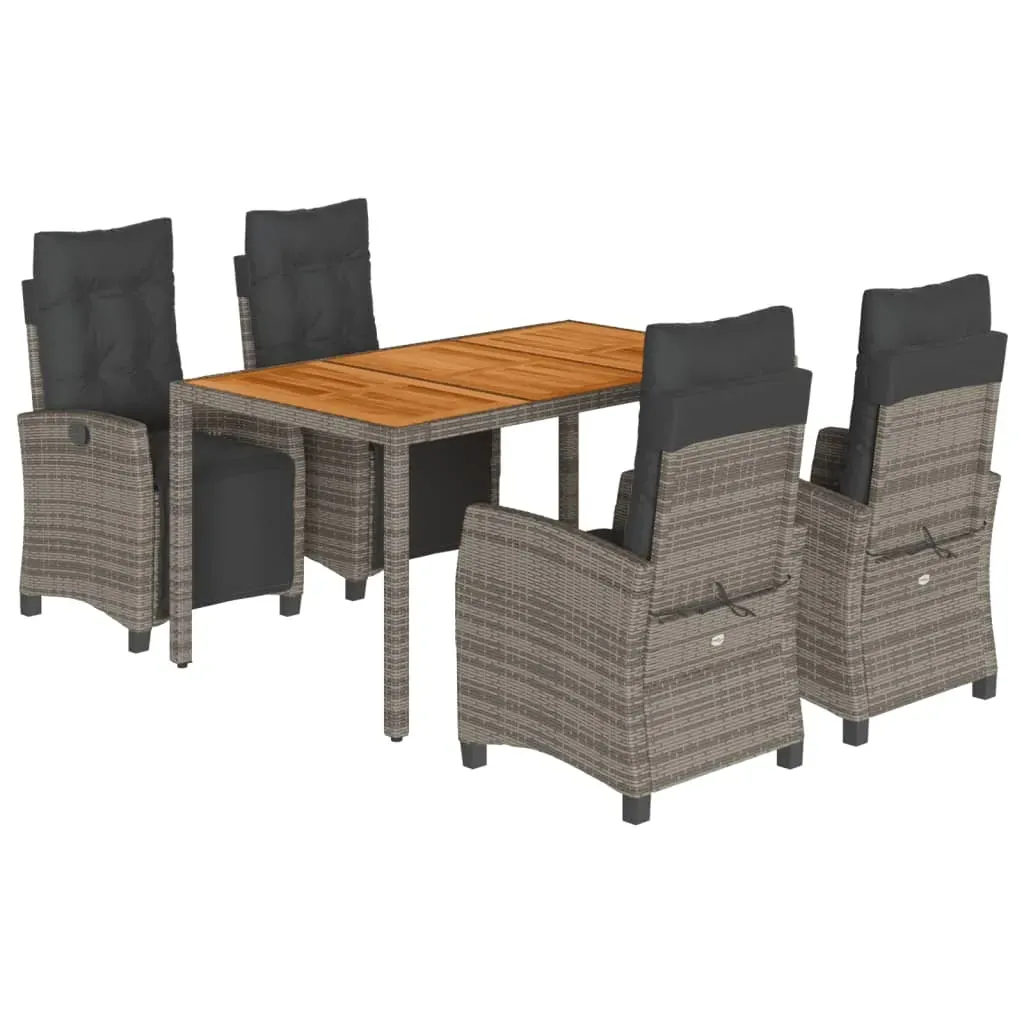 5 Piece Garden Dining Set with Cushions Grey Poly Rattan Price