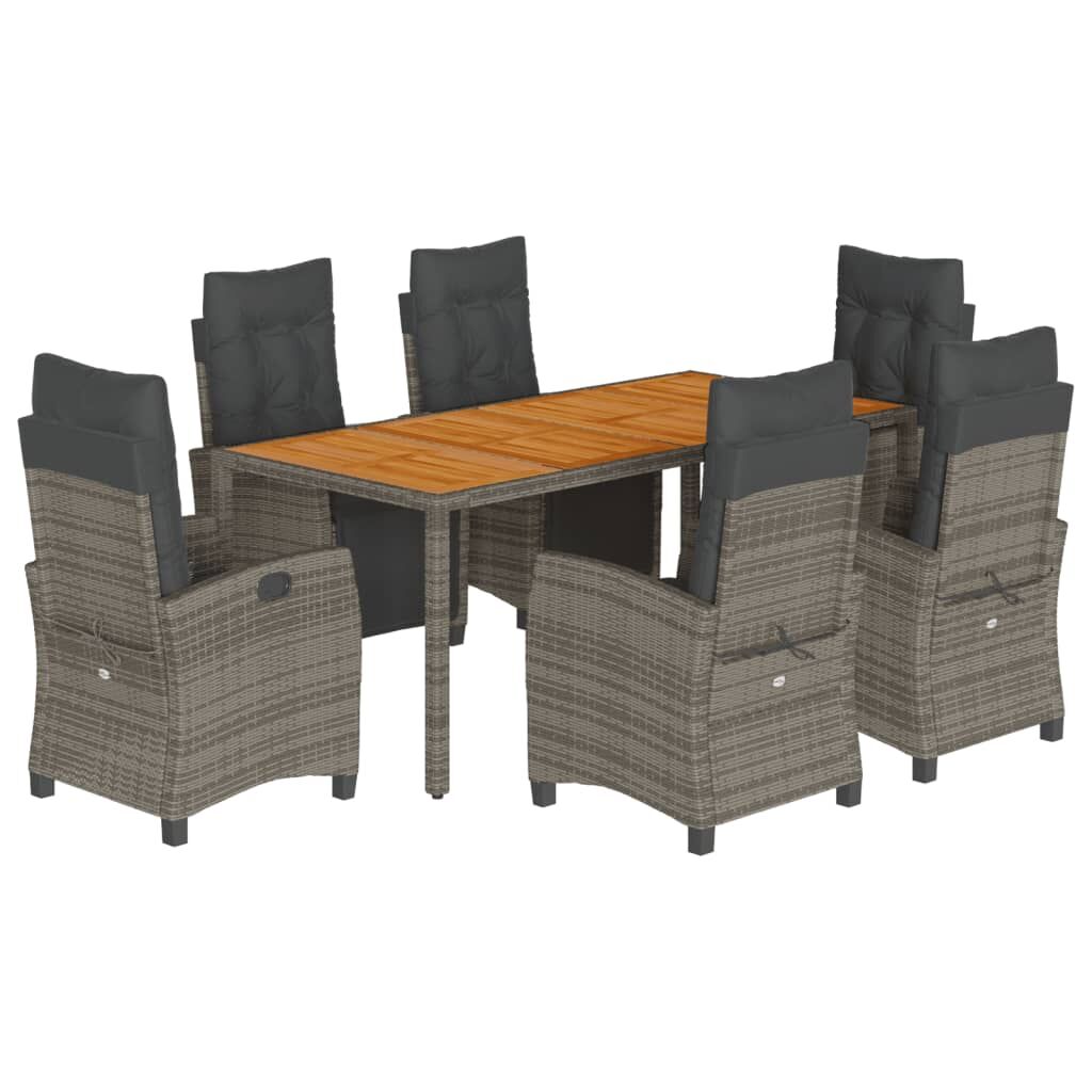 7 Piece Garden Dining Set with Cushions Grey Poly Rattan Price