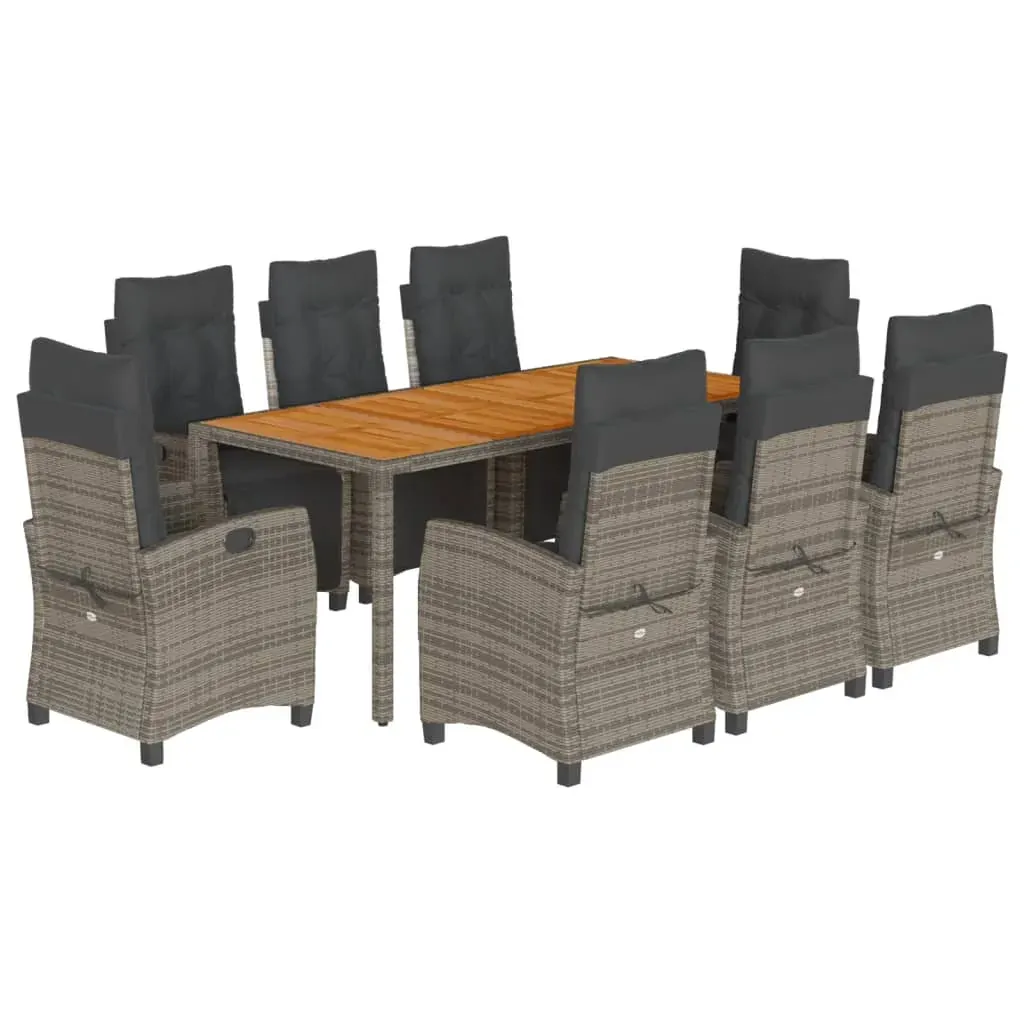 9 Piece Garden Dining Set with Cushions Grey Poly Rattan Price