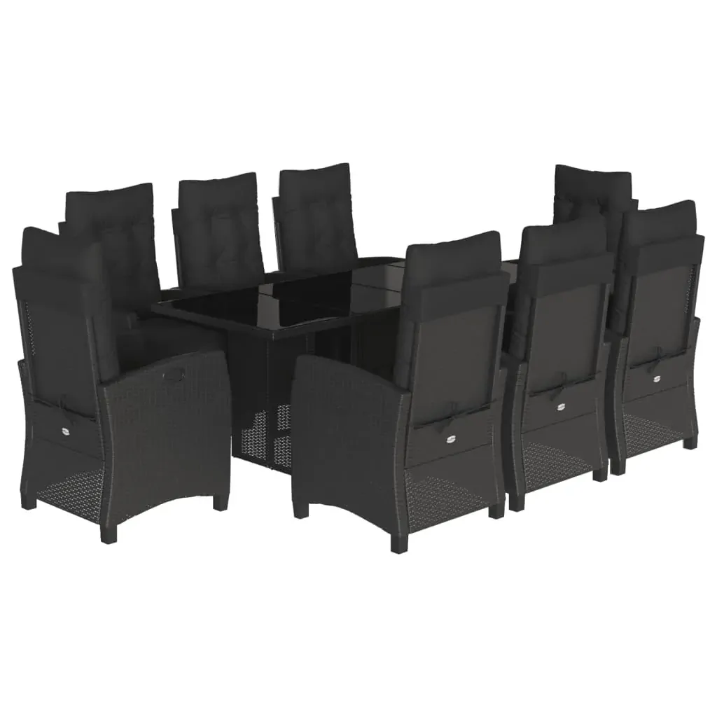 9 Piece Garden Dining Set with Cushions Black Poly Rattan Price