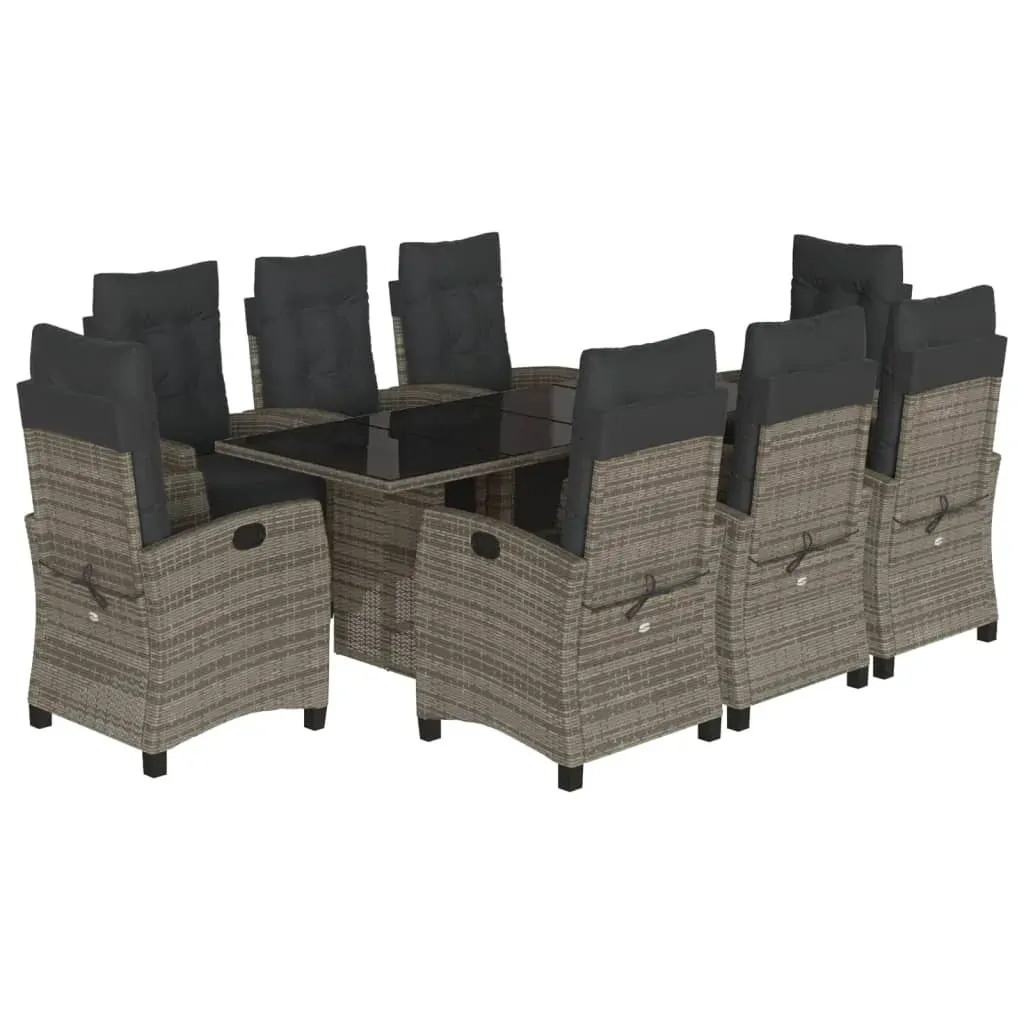 9 Piece Garden Dining Set with Cushions Grey Poly Rattan Price