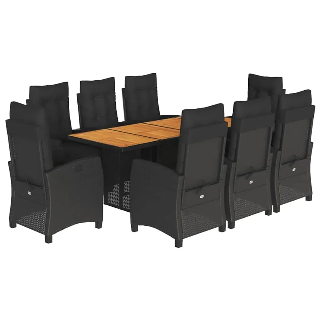 9 Piece Garden Dining Set with Cushions Black Poly Rattan Price